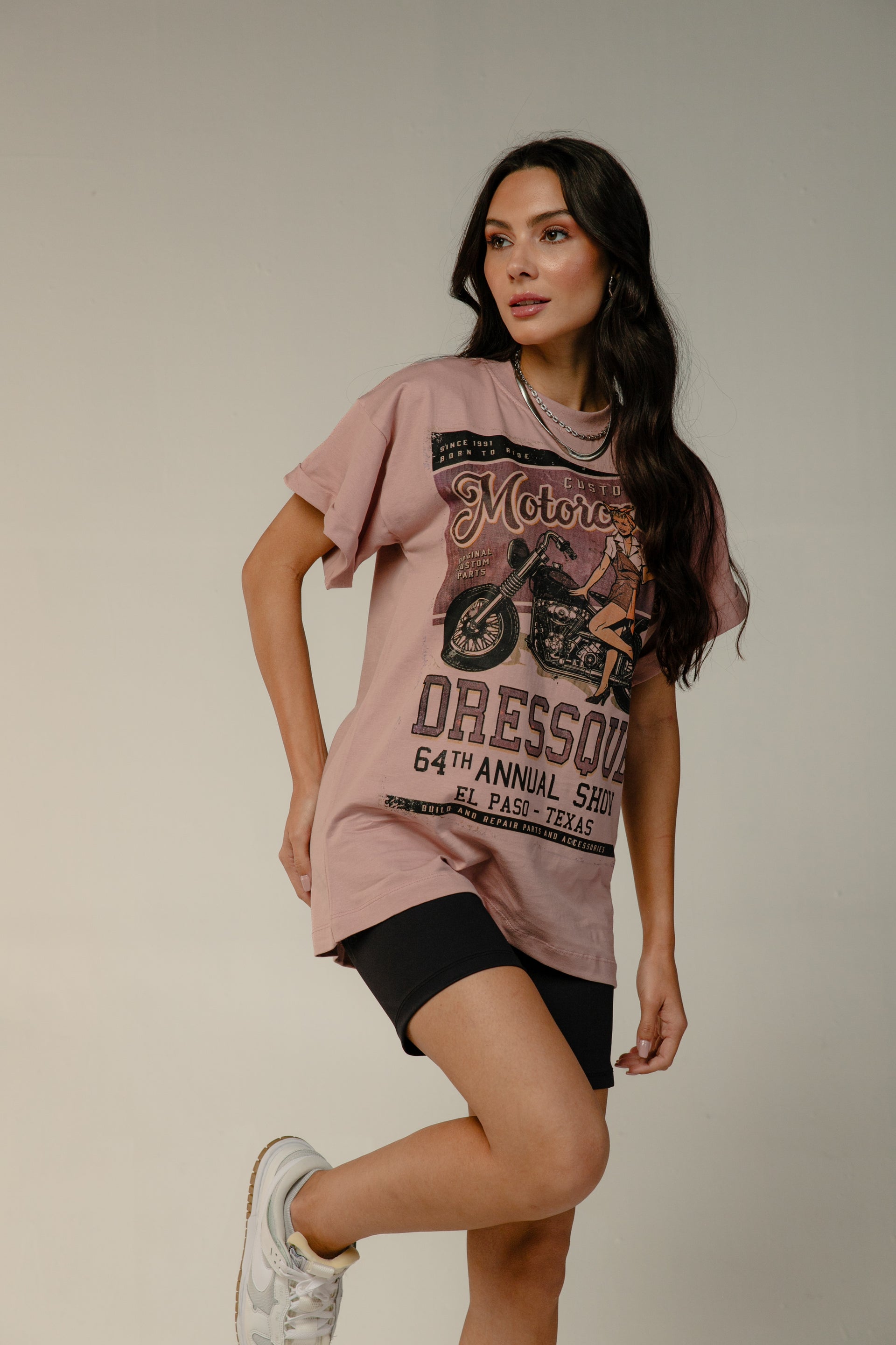 T-SHIRT MOTOCICLES - Rosa Claro