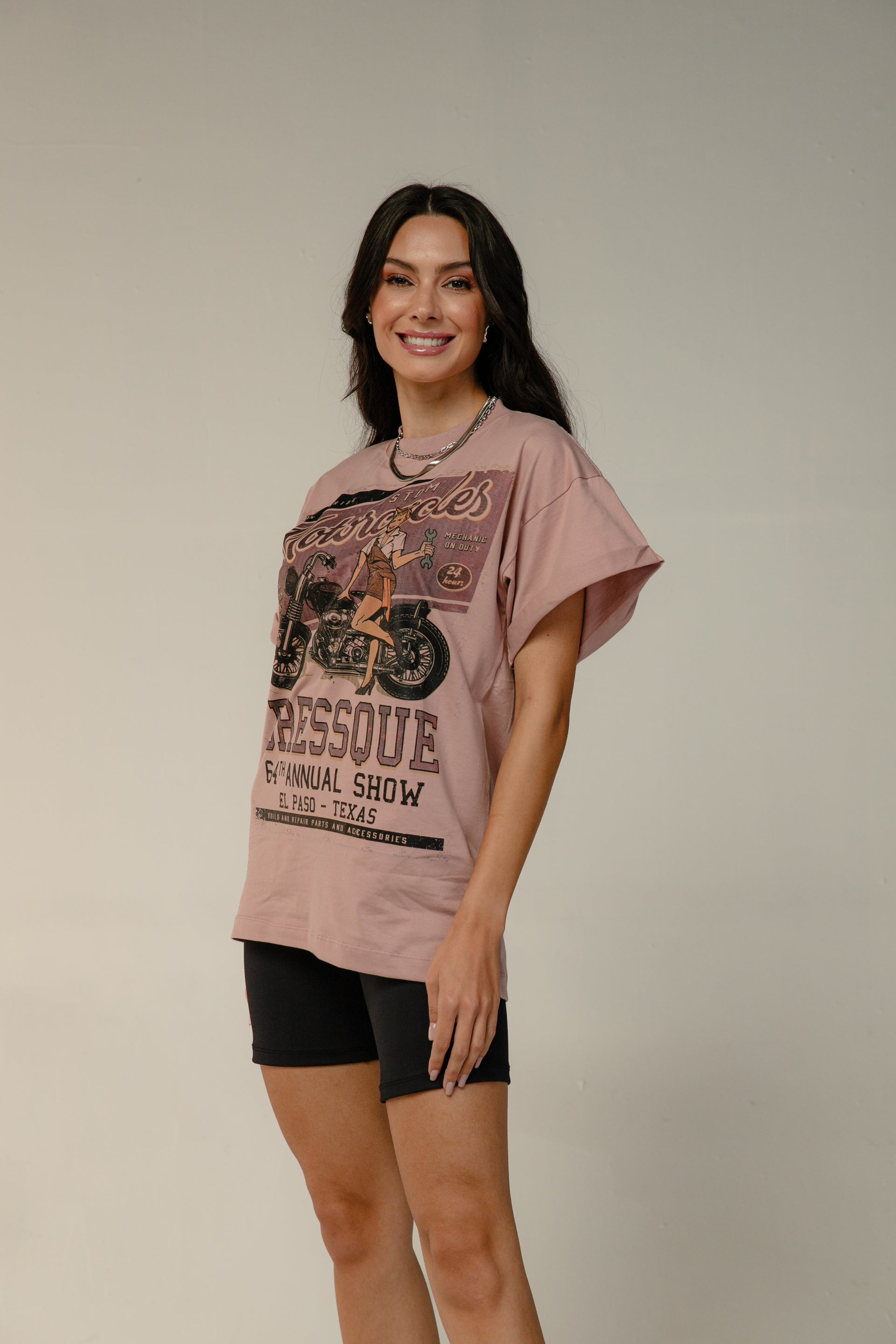 T-SHIRT MOTOCICLES - Rosa Claro