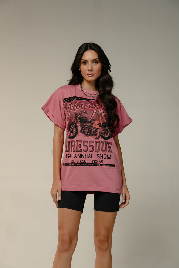 T-SHIRT MOTOCICLES - Rosa Escuro